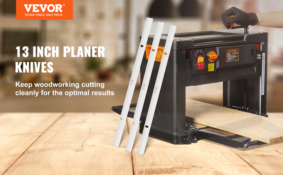 VEVOR planer blades with 13-inch planer knives for clean woodworking results.