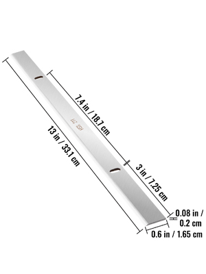 VEVOR planer blades, dimensions: 13 in x 3 in x 0.08 in, with hole spacing of 7.4 in and 0.6 in.