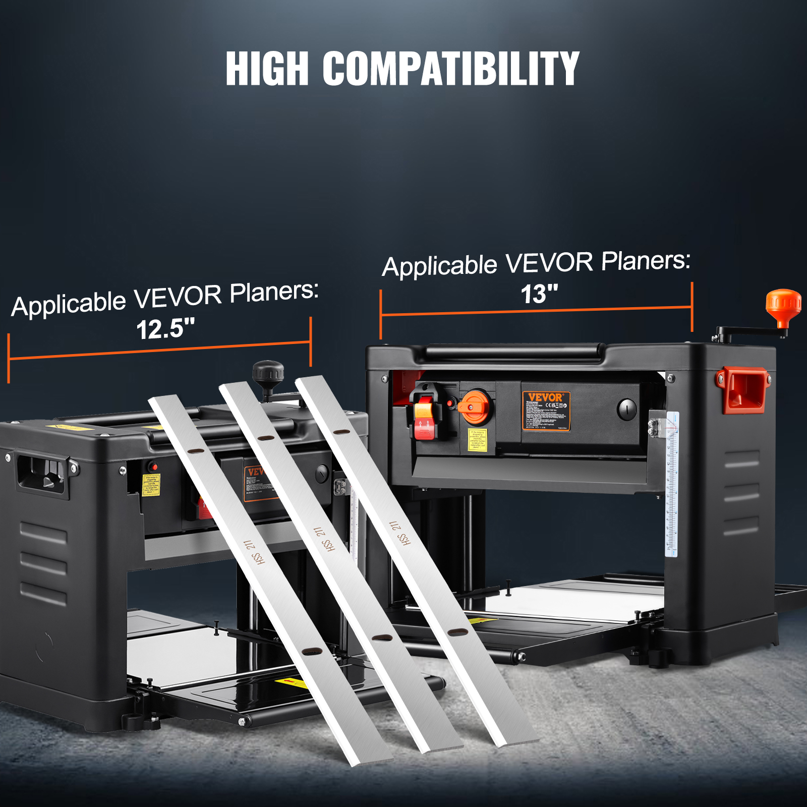 VEVOR planer blades for 12.5" and 13" VEVOR planers, showcasing high compatibility.
