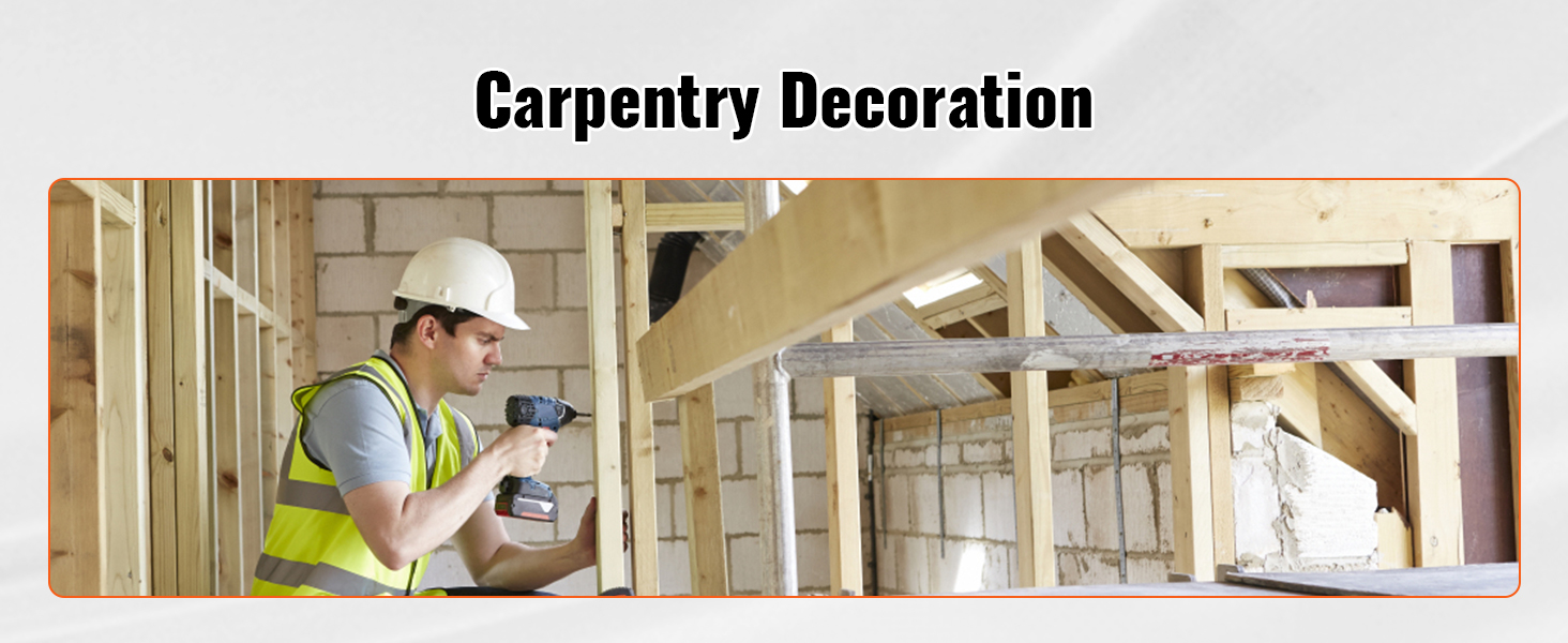worker in hard hat and safety vest using drill in a wooden structure, labeled 