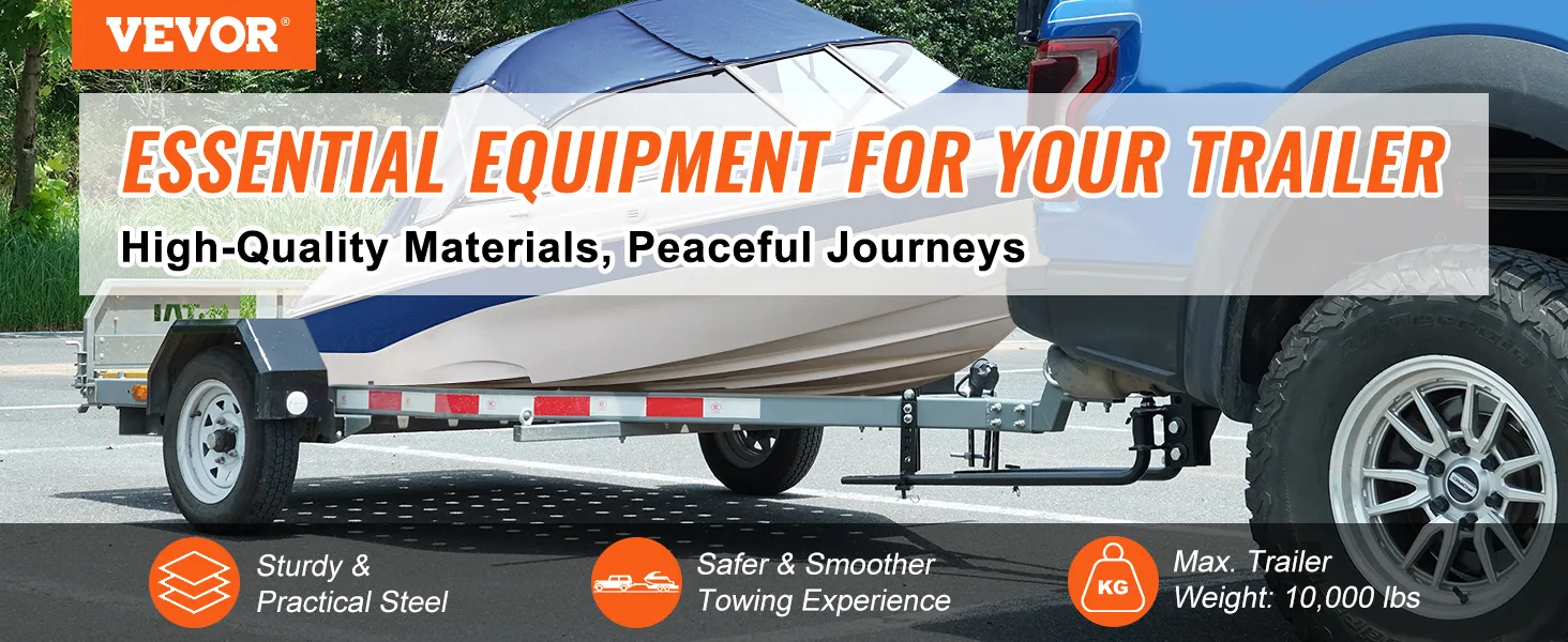 VEVOR weight distribution hitch towing trailer with boat for safer and smoother towing at 10,000 lbs.