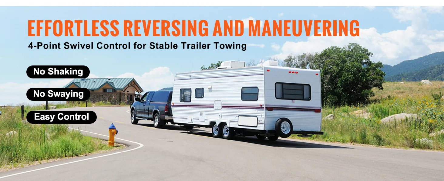 effortless reversing and maneuvering with VEVOR weight distribution hitch for stable trailer towing.