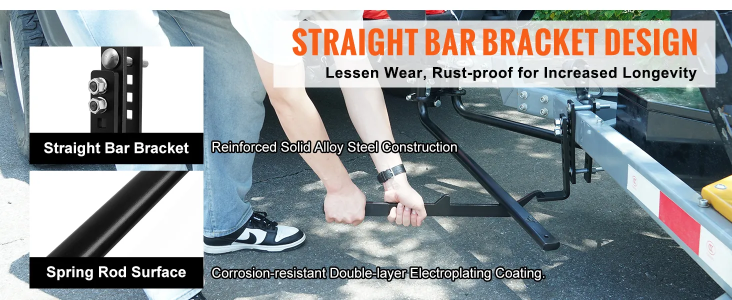 VEVOR weight distribution hitch with straight bar bracket, rust-proof alloy steel construction.