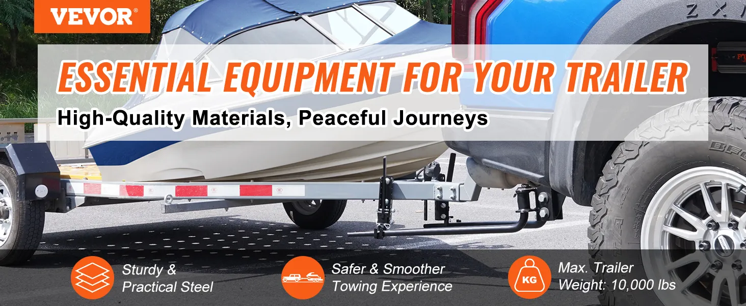 VEVOR weight distribution hitch ensuring safer, smoother towing for heavy trailers, max weight 10,000 lbs.