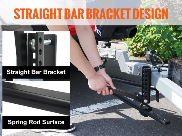 VEVOR weight distribution hitch with straight bar bracket design, rust-proof, solid alloy steel, durability.
