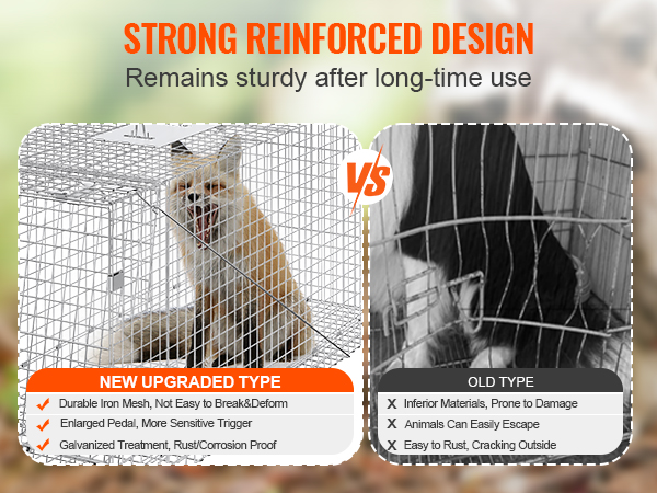 strong reinforced design VEVOR live animal cage trap vs old type, showcasing durability and effectiveness.