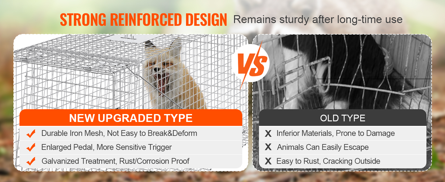 strong reinforced design VEVOR live animal cage trap vs old type, showcasing durability and effectiveness.