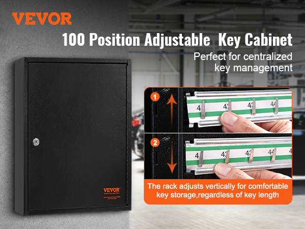 VEVOR key cabinet with 100 adjustable positions, ideal for centralized key management in any workspace.