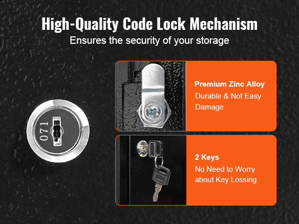 high-quality secure VEVOR key cabinet with premium zinc alloy lock and two keys for secure storage.