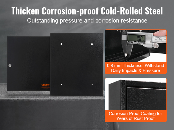 VEVOR key cabinet made of thicken corrosion-proof cold-rolled steel, 0.8 mm thickness for durability.