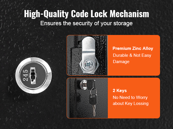 high-quality secure lock for VEVOR key cabinet made of premium zinc alloy, includes 2 spare keys.