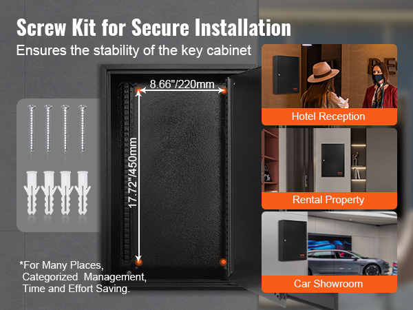 screw kit for installation of VEVOR key cabinet, ideal for hotel reception, rental property, and car showroom.