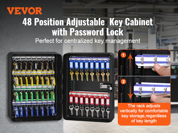 VEVOR key cabinet with password lock, 48 adjustable key positions for secure centralized management.