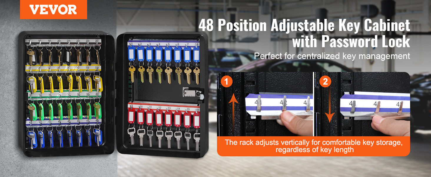 VEVOR key cabinet with password lock, 48 adjustable key positions for secure centralized management.