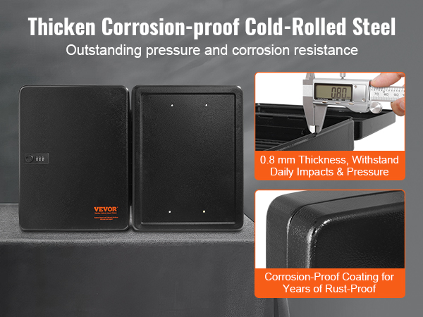 VEVOR key cabinet made of thick corrosion-proof cold-rolled steel with 0.8mm thickness for durability.