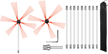 VEVOR chimney sweep kit with rods, brush heads, and carrying bag.
