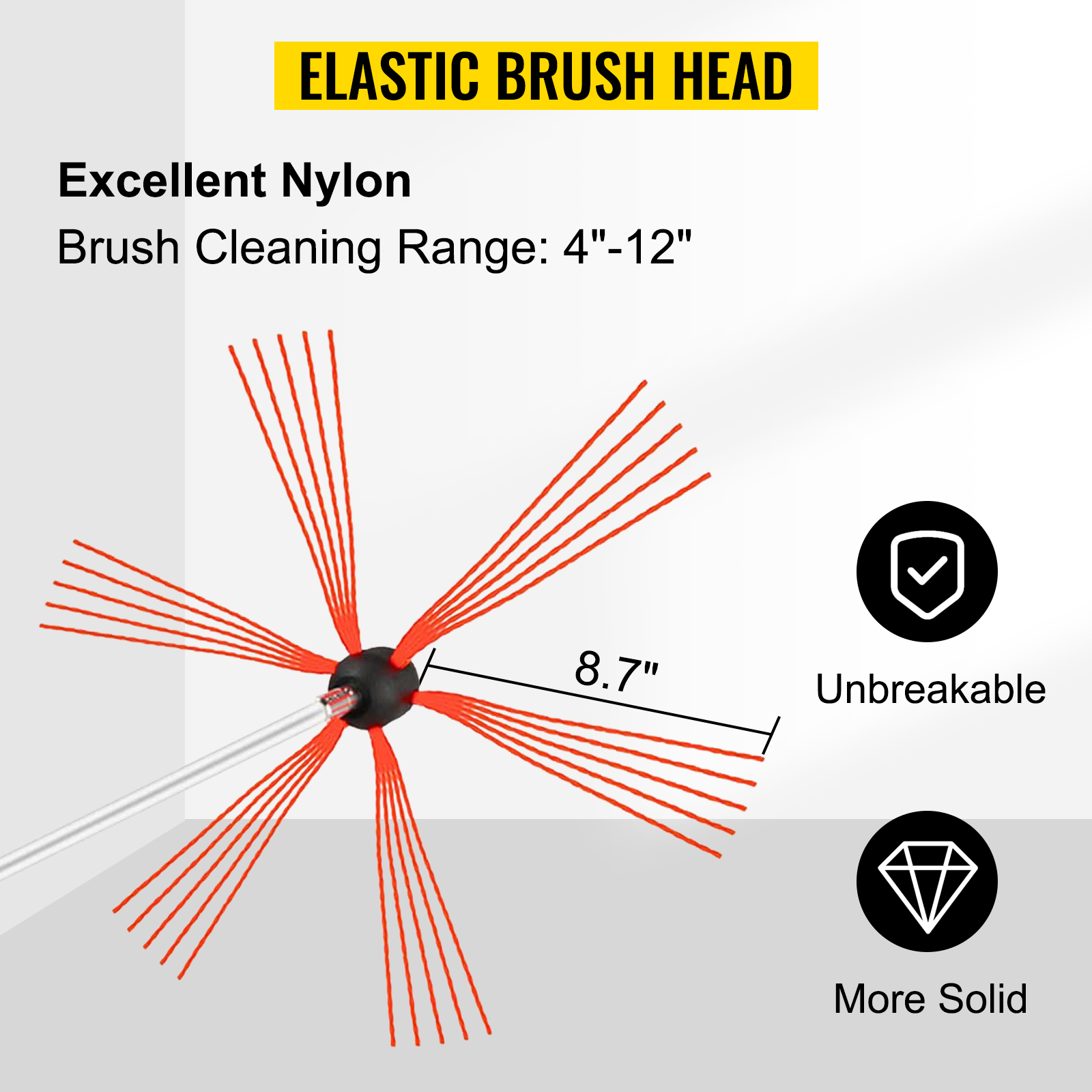 VEVOR chimney sweep kit with 8.7" elastic nylon brush head, unbreakable and solid.