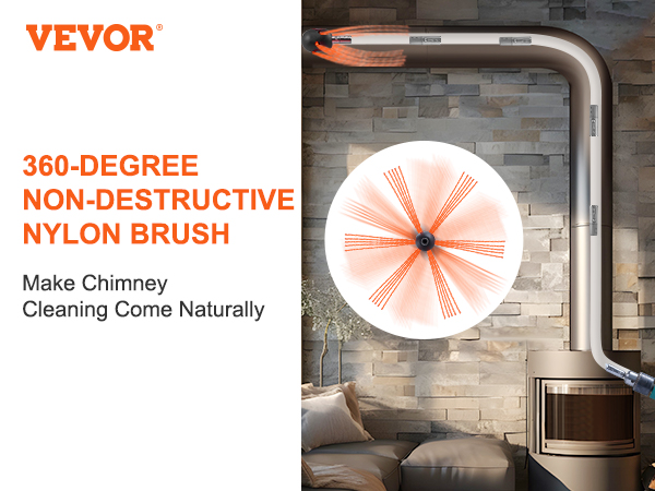 VEVOR chimney sweep kit with 360-degree nylon brush for easy, non-destructive chimney cleaning.
