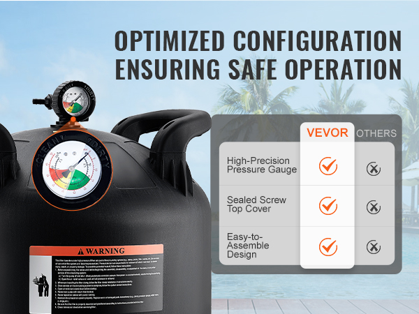 VEVOR cartridge pool filter with high-precision pressure gauge and easy-to-assemble design.