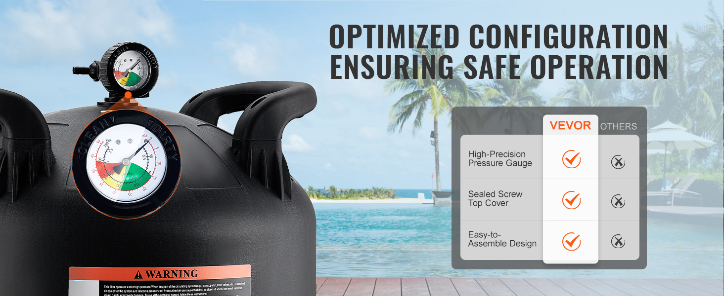 VEVOR cartridge pool filter with high-precision pressure gauge and easy-to-assemble design.