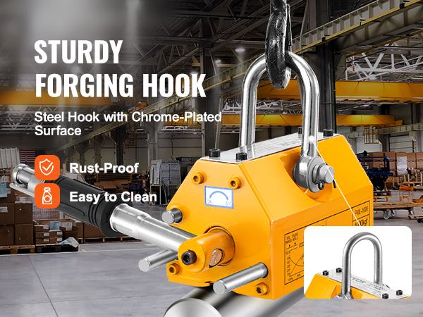 VEVOR magnetic lifter with sturdy chrome-plated steel hook, rust-proof and easy to clean in a warehouse.