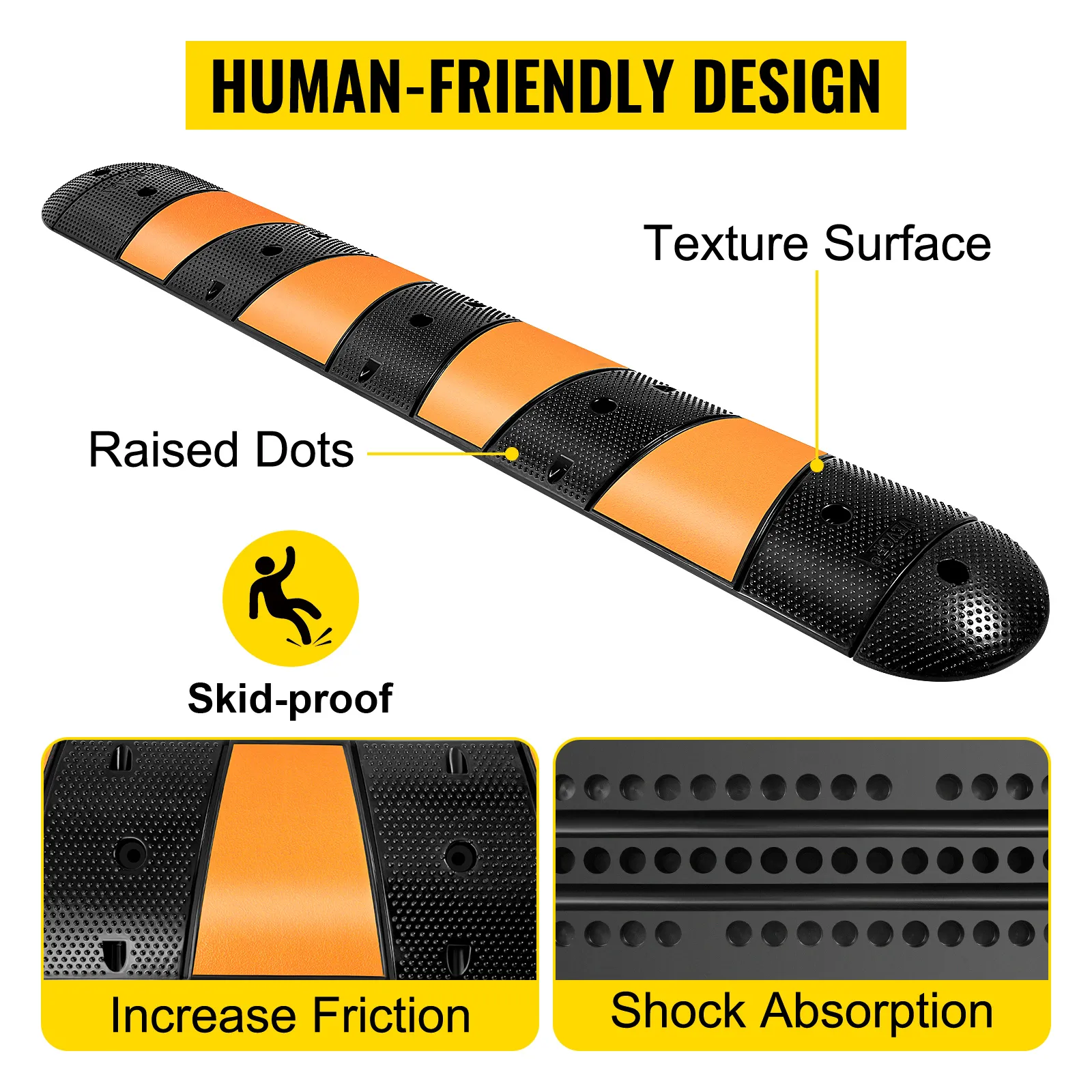 VEVOR rubber speed bump with raised dots, texture surface, skid-proof design.