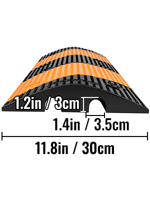 VEVOR rubber speed bump, 11.8in length, 1.2in height, 1.4in cable channel width.