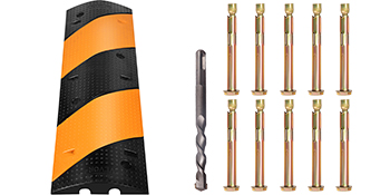 VEVOR rubber speed bump with bolts and drill included for easy installation.