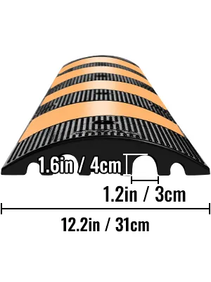 VEVOR rubber speed bump, black with yellow stripes, 12.2in long and 1.6in high.
