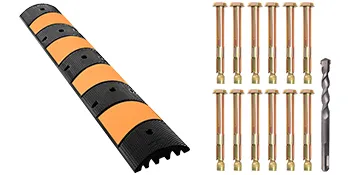 VEVOR rubber speed bump with bolts and drill bit included.