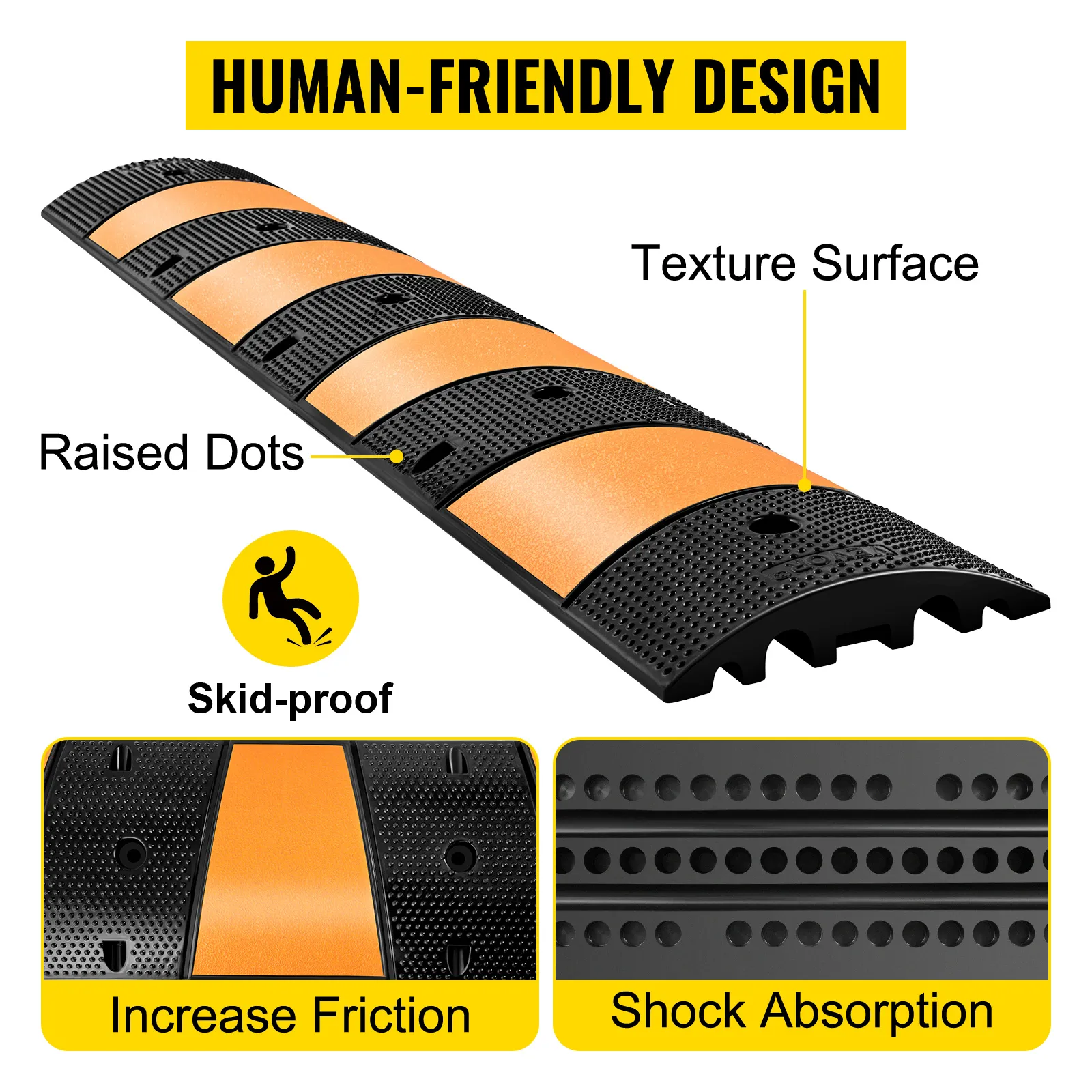 VEVOR rubber speed bump with raised dots for skid-proof, increased friction, and shock absorption.