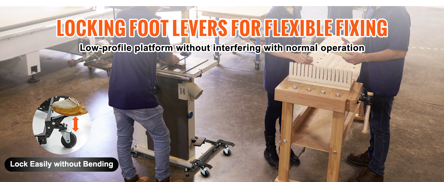 locking foot levers on VEVOR mobile base for flexible fixing, ensuring easy operation without interference.