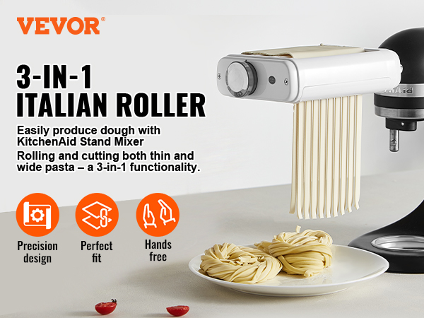 VEVOR pasta attachment 3-in-1 italian roller with kitchenaid stand mixer, making pasta easily.