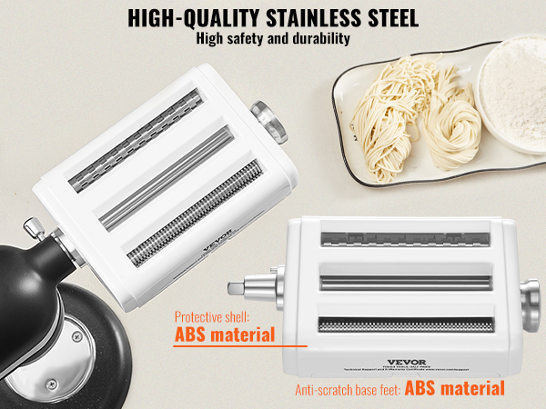 VEVOR pasta attachment with stainless steel rollers and abs material shell for safety and durability.