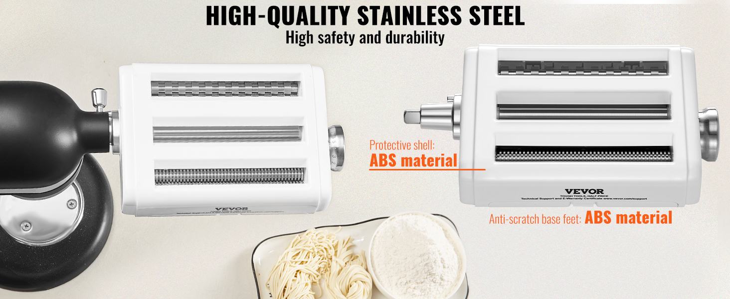 VEVOR pasta attachment with stainless steel rollers and abs material shell for safety and durability.