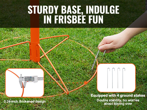 sturdy VEVOR disc golf basket base with ground stakes, 0.24-inch thickened design for stability.