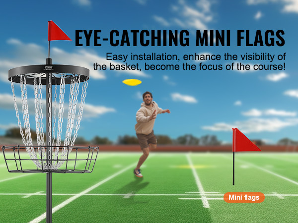 VEVOR disc golf basket features mini flags for improved visibility, perfect for any disc golf course.