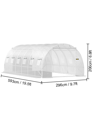 VEVOR tunnel greenhouse, 20ft x 10ft x 7ft with side windows and door, white frame.