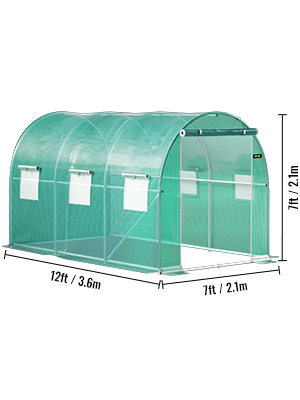 VEVOR walk-in tunnel greenhouse, 7ft by 12ft with 3 roll-up windows and zipper door.