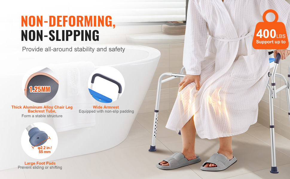 VEVOR sliding tub transfer bench, non-deforming, non-slipping, supports up to 400 lbs, wide armrests.