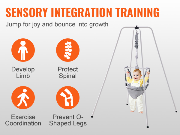 VEVOR baby jumper for sensory integration training, promoting limb development, spinal protection, and coordination.