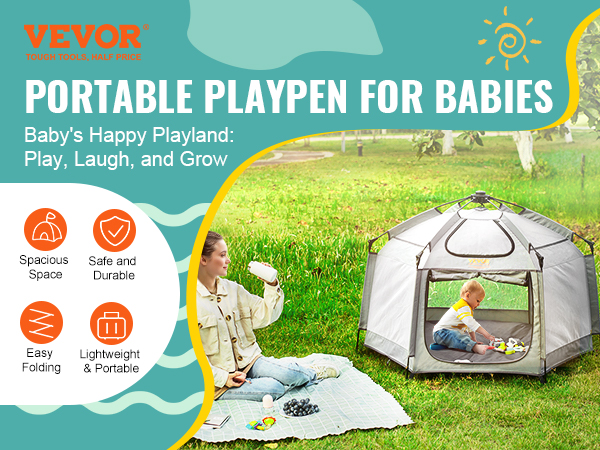VEVOR baby playpen: portable playpen for babies with spacious space, safe and durable, easy folding.