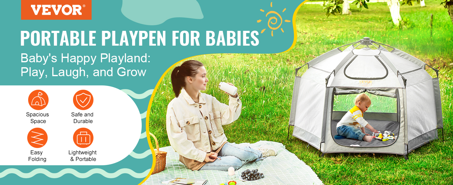 VEVOR baby playpen: portable playpen for babies with spacious space, safe and durable, easy folding.