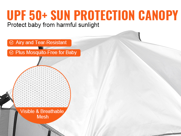 upf 50+ sun protection canopy for VEVOR baby playpen, airy, tear-resistant, and mosquito-free for baby.