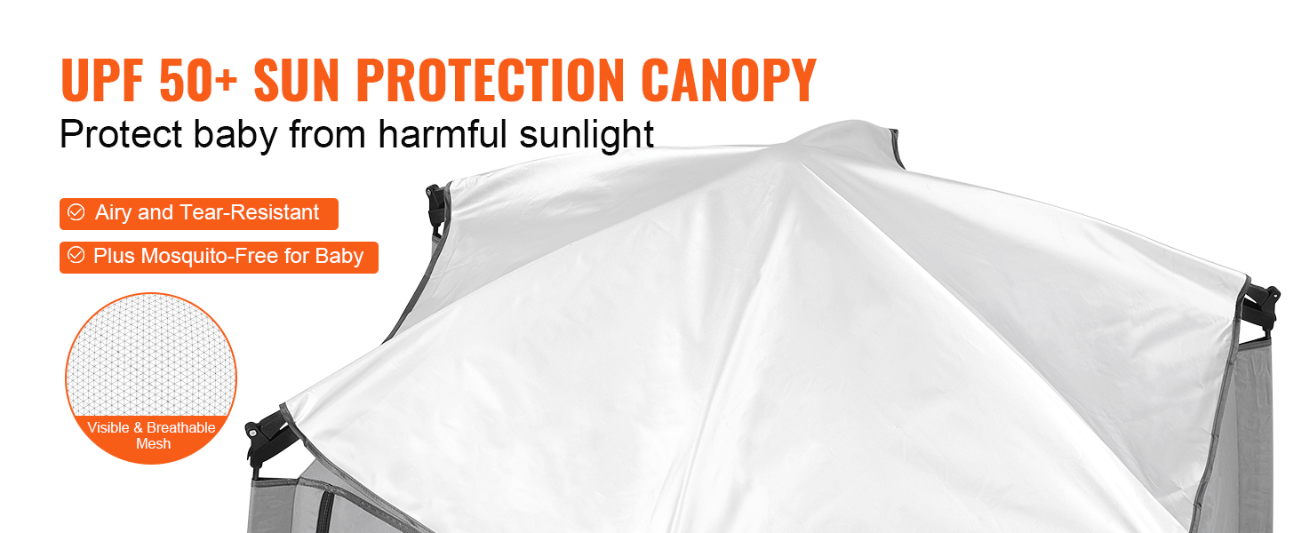 upf 50+ sun protection canopy for VEVOR baby playpen, airy, tear-resistant, and mosquito-free for baby.
