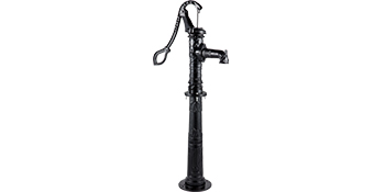 black VEVOR hand water pump with classic tall design and curved handle.