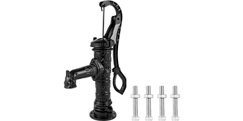 VEVOR antique hand water pump with four bolts, black cast iron finish.