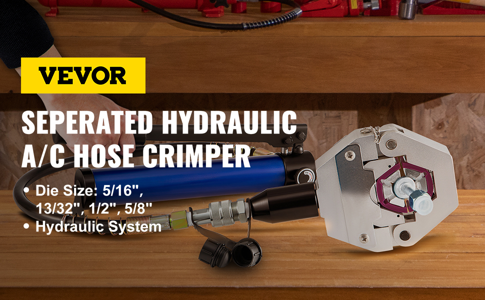 VEVOR ac hose crimper with separated hydraulic system on workbench
