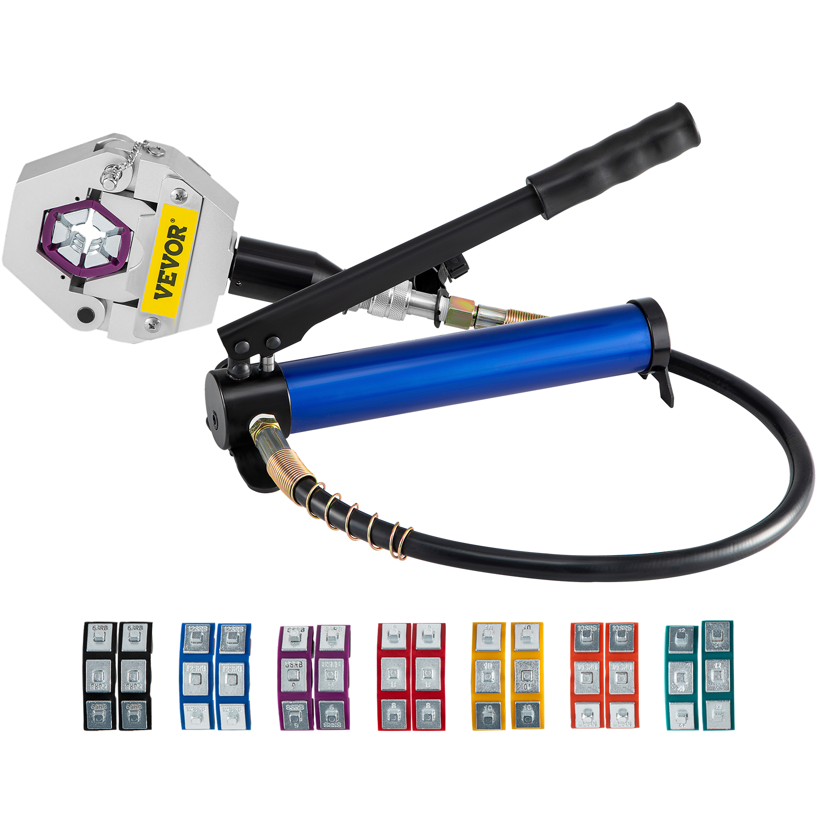 VEVOR ac hose crimper with ergonomic handle and assorted crimping dies.