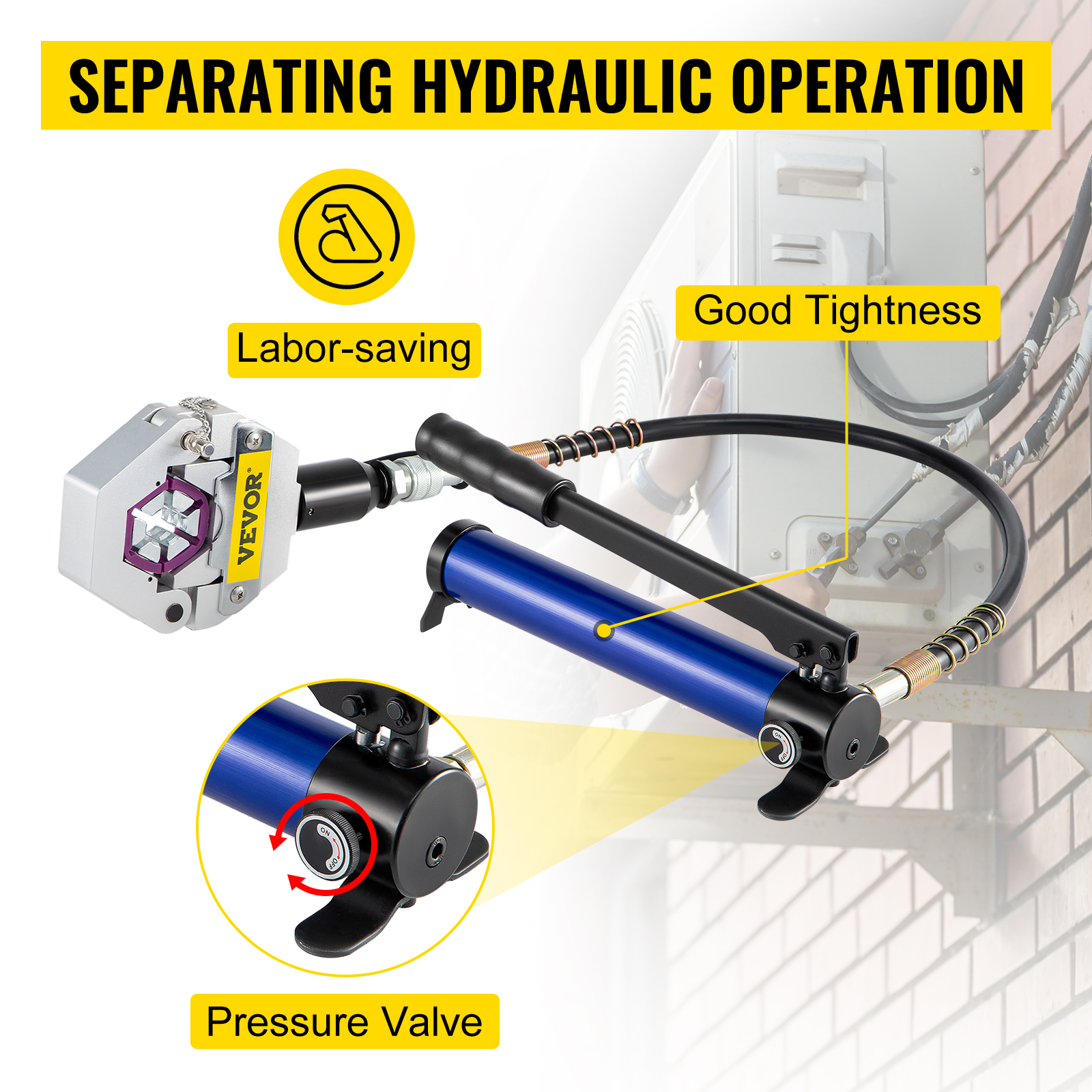 VEVOR ac hose crimper with labor-saving hydraulic operation and good tightness.